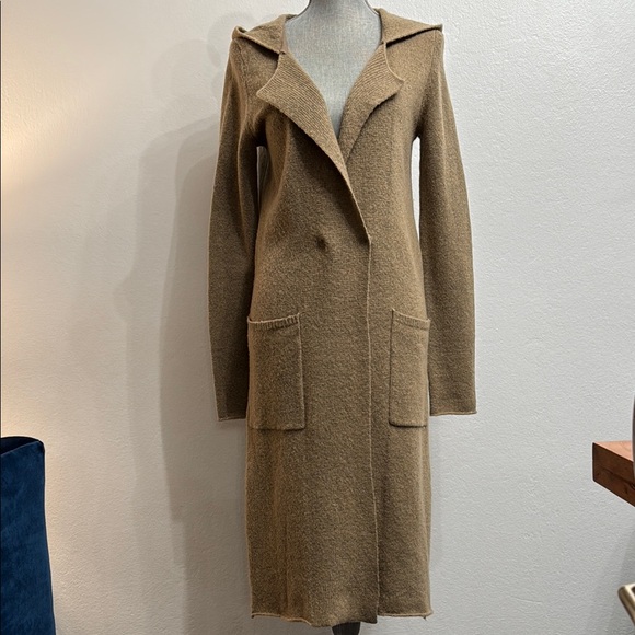 ATM Anthony Thomas Melilo Chic Tan Wool Knitted Hooded Long Coat Size S NWT - Picture 1 of 10